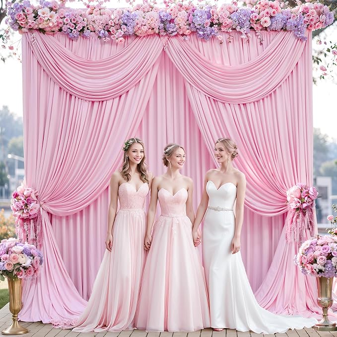 50ftx12ft Baby Pink Backdrop Curtains for Wedding-Wrinkle Free Backdrops Curtain Drapes Fabric Decorations Photo Back Drop Cloth for Baby Shower Photography Stage Reception 10Panels 12ft(H) x 5ft(W)