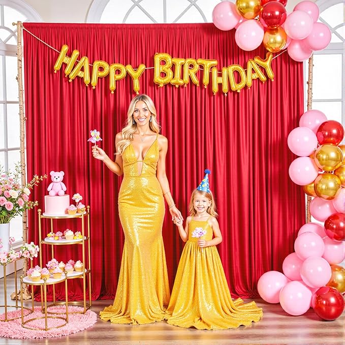 8 Panels Red Backdrop Curtain for Parties Wedding Wrinkle Free Red Photo Curtains Backdrop Drapes Fabric Decoration for Christmas Birthday Party Baby Shower 40ft(W) x 10ft(H)