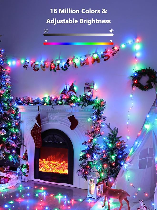 BrizLabs Smart Fairy Lights, 66ft 200 LED July 4th Lights Work with Alexa & Google Home, Patriotic Fairy Light Red White & Blue String Lighting Green Wire for 4th of July Christmas Halloween Party