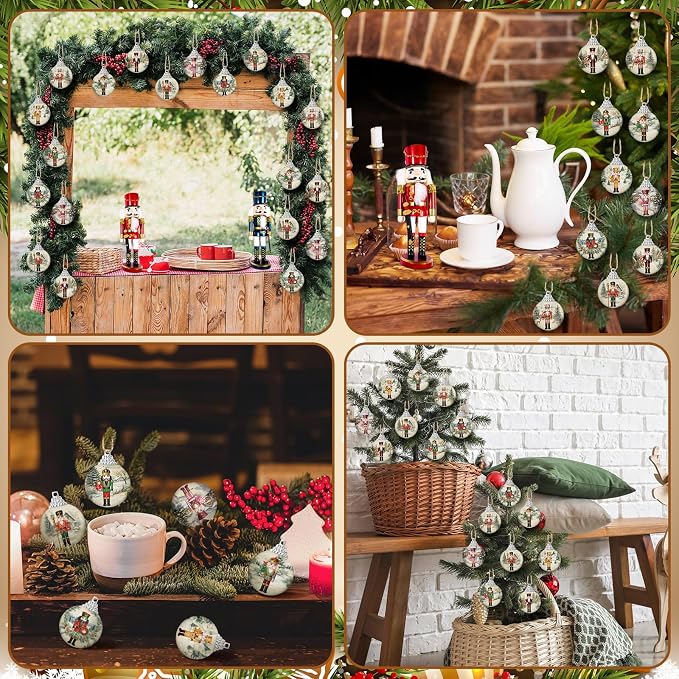 Outus 16 Pcs Christmas Tree Ball Ornaments Vintage Nutcracker Christmas Decorations for Tree Colorful Xmas Decorative Hanging Ornaments for Farmhouse Home Fireplace Decoration Holiday Party Favors