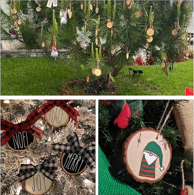 76 PCS Small Wood Slices with Hole for Crafts, 3.5 Inch - 4 Inch Mini Wood Slices for Christmas Ornaments Rustic Wedding Decoration DIY Crafts, and More(Include 2 Rope)