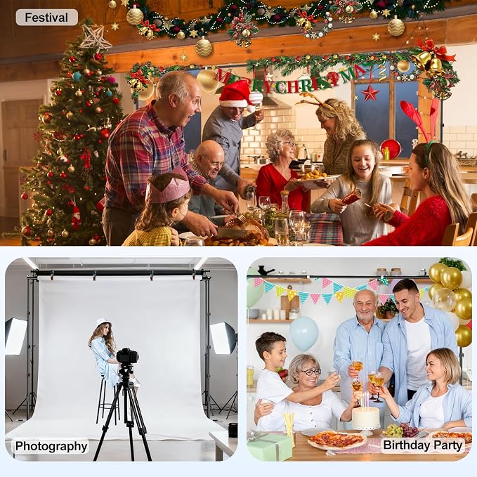 EMART Backdrop Stand,10x8.5ft(WxH) Adjustable Photo Background Stand with Upgrade Rod,Heavy Duty Flat Base,Metal Pipe and Drape Frame for Wedding,Birthday Party,Decorations,Photography Studio