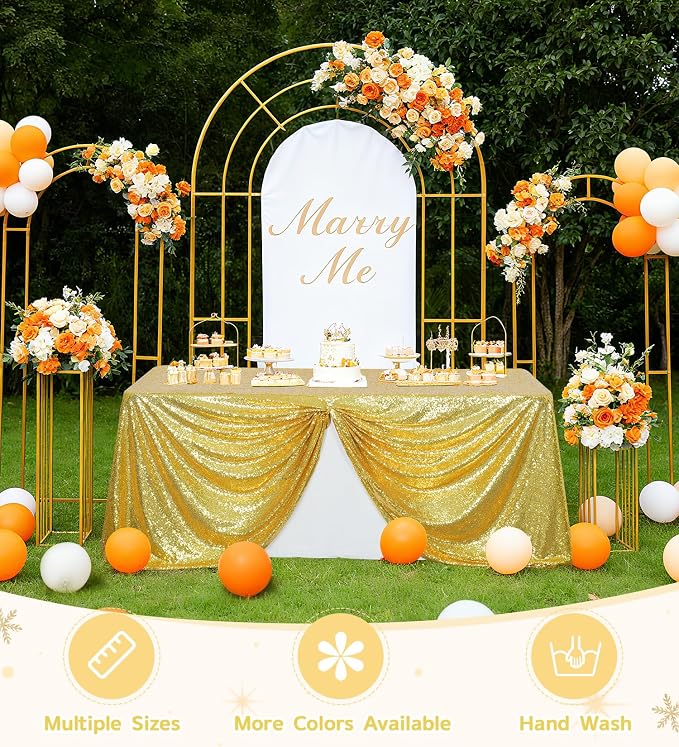 Juya Delight 60" x 102" Bright Gold Rectangle Sequin Tablecloth for Party Dinner Banquet Festival Wedding Anniversary Exhibition Dessert Table