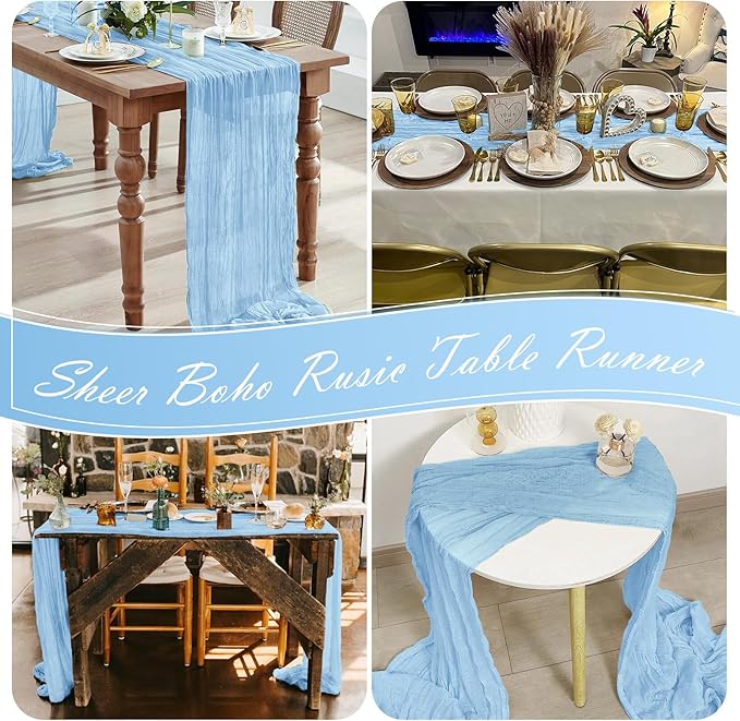 15 Pack Baby Blue Cheesecloth Table Runner 17 x 108 inch Cheese Cloth Table Runners 9ft Blue Table Runner Rustic Romantic Sheer Gauze Runner for Wedding Party Baby Shower Table Decoration