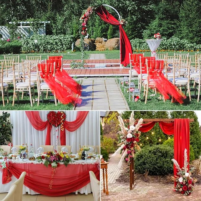 15 Pack Cheesecloth Table Runner 10Ft Gauze Cheese Cloth Table Runner 35 x 120Inch Red Table Runners for Wedding Birthday Party Engagement Holiday Baby Bridal Shower Anniversary Christmas Table Decor