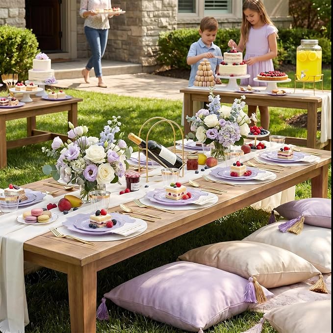 WDF 175Pcs Purple Plates Disposable - Lavender Plastic Plates 25guest Plastic Dinnerware Ideal for Birthday Party/Wedding/Spring/Picnic/First Communion