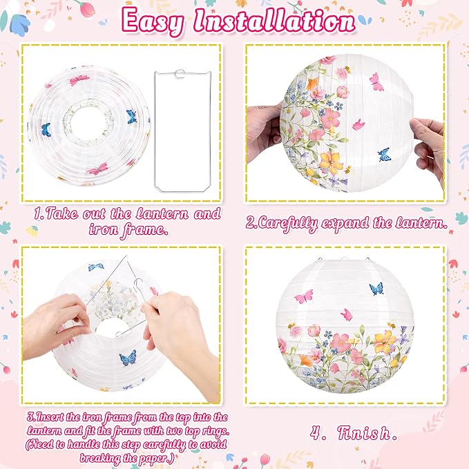Renbuzhu 13PCS Wildflower Party Decorations Hanging Paper Lanterns Pom Poms for Baby in Bloom Baby Shower Fairy Birthday Tea Garden Spring Home Indoor Outdoor