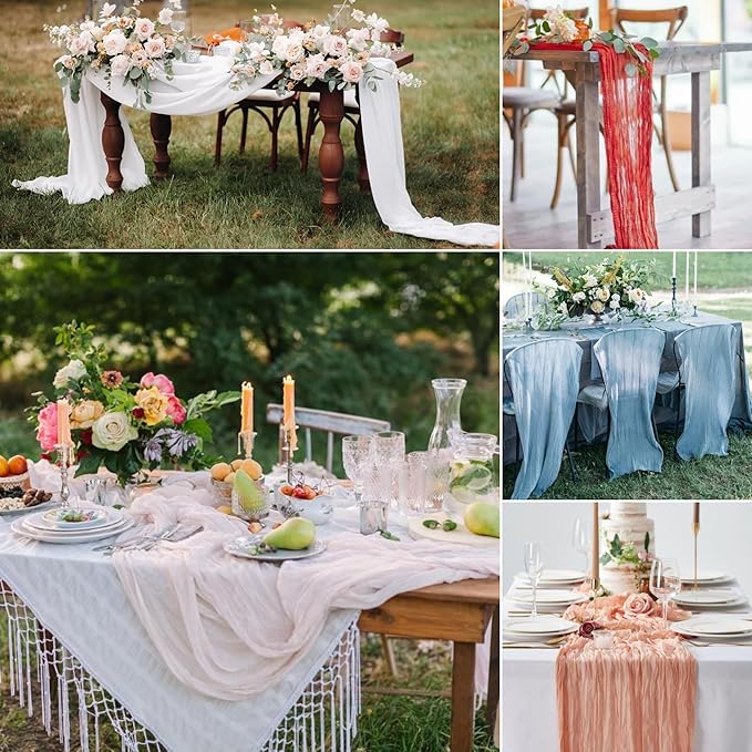 8 Pack Grape Purple Cheesecloth Table Runner 10Ft Gauze Cheese Cloth Table Runner 35 x120Inch Romantic Boho Table Runners for Wedding Bridal Baby Shower Birthday Party Banquet Event Anniversary Summer
