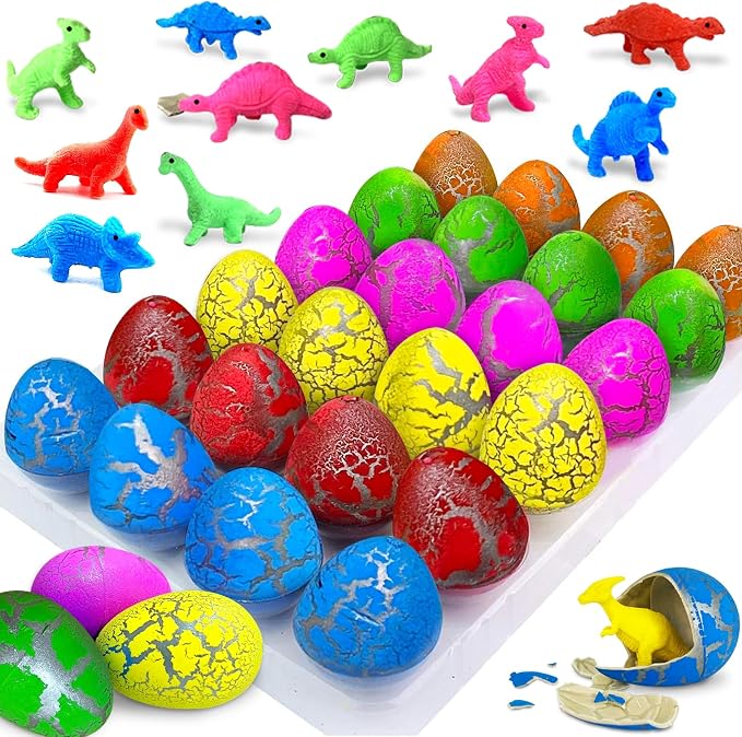 24 Pcs Large Hatching Dinosaur Eggs Dinosaur Birthday Party Favors, Kids Toddlers Goodie Treat Bag Stuffers, Carnival Classroom Prizes, Treasure Box Toys, Boy Girl Grow in Water Dinos Egg Science Kits