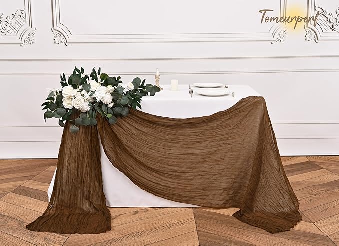 16 Pack 10Ft Cheesecloth Table Runner Brown, 20 x 120 Inch Rustic Gauze Boho Cheese Cloth Table Runners Wedding Long Table Runner for Wedding Party Bridal Shower Table Decoration