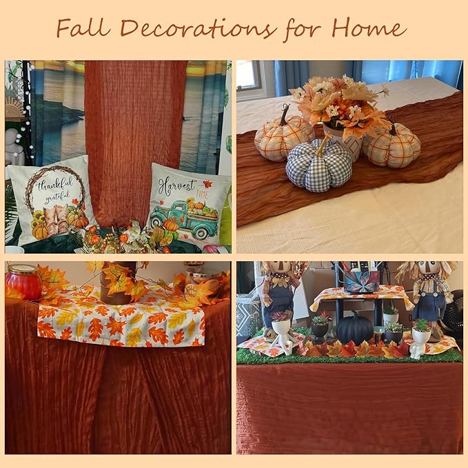12 Pack Cheesecloth Table Runner, 35x120 Inch Terracotta Table Runners Rustic Burnt Orange Cheese Cloth Boho Gauze Semi-Sheer Runner for Wedding Baby Shower Christmas Home Decor