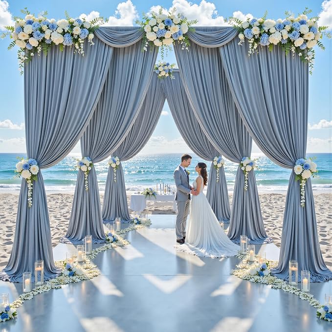 10ft x 15ft Dusty Blue Backdrop Curtains for Wedding Parties, 2 Panels Extra Long Wrinkle Free Fabric Drapes Photo Backdrop for Baby Shower Birthday Stage Reception Lobby Decoration