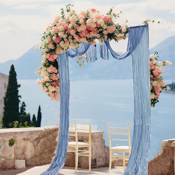 30 Pieces Dusty Blue Cheesecloth Table Runner, 17x108 Inch Long Boho Gauze Table Runner Rustic Decorations for Wedding Birthday Holiday Party Baby Shower Table Decor