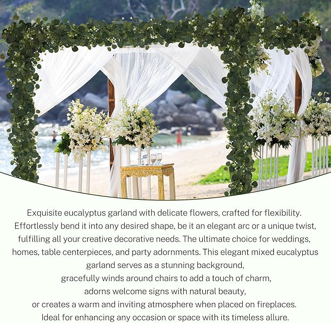 YIJXPOIN 4Pcs Eucalyptus Garland, 6FT Green Flower Garland Decor, Artificial Faux Eucalyptus Leaves Greenery Vines for Table Runner Wedding Bedroom Mantle Centerpieces Backdrop Decorations