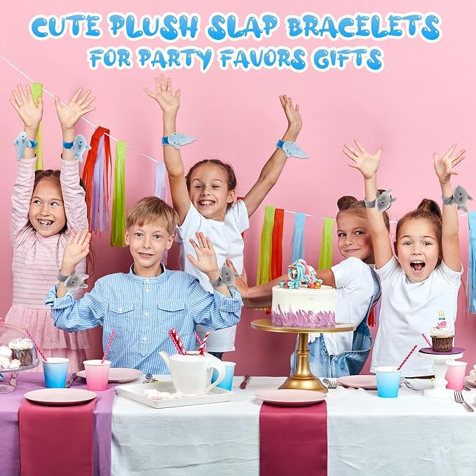 Lenwen 8 Pcs Plush Shark Slap Bracelets Stuffed Animals for Kids Cute Wrist Slap Bands Sea Animal Patting Wristband for Birthday Party Favors Boys Girls Gifts