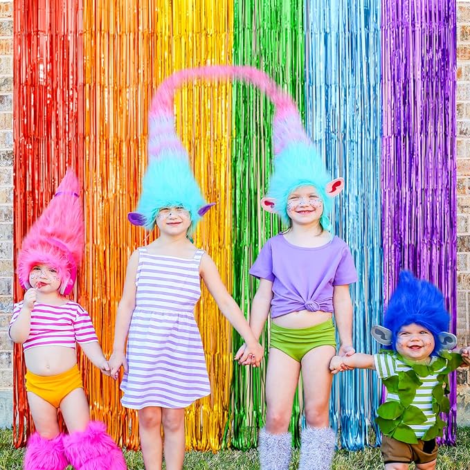 LOLStar Rainbow Party Decorations, 2 Pack 3.3x6.6ft Pride Decorations, Cartoon Birthday Decor Foil Fringe Curtains Rainbow Theme Backdrop, Streamers Photobooth Prop for Happy Kindergarten Graduation
