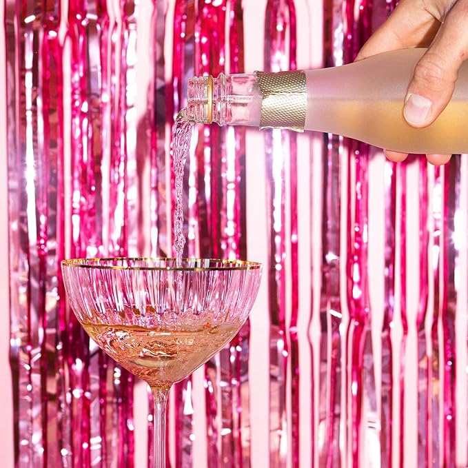 40 Pack Pink Foil Curtain Backdrop Metallic Tinsel Foil Fringe Curtains Photo Booth Props for Birthday Party Decoration Christmas Holiday Halloween New Year Party Supply, Pink