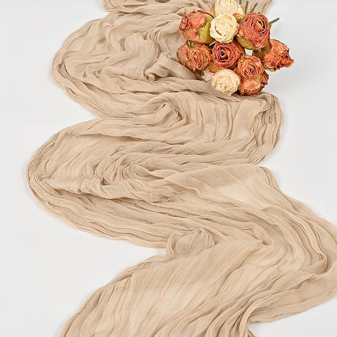 24 Pack Beige Cheesecloth Table Runner,10FT Gauze Boho Long Cheesecloth Table Runners 20x120inch Rustic Cheese Cloth Table Runner for Wedding Party Bridal Shower,Table Decorations