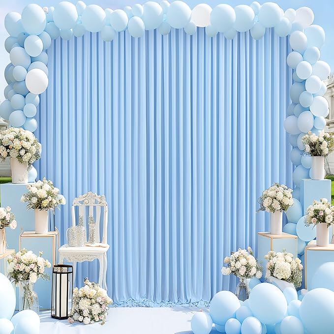 4 Panels Baby Blue Backdrop Curtain for Baby Shower Parties Light Blue Wrinkle Free 20ft x 10ft Backdrop Drapes for Birthday Photo Gender Reveal Photography Polyester Fabric Background Decoration