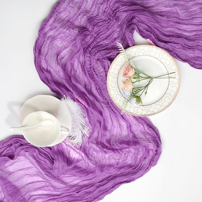 8 Pack Purple Cheesecloth Table Runner 10ft Boho Gauze Fabric 120 Inch Cheese Cloth Table Runner Rustic Sheer for Spring Holiday Baby Shower Party Décor Home Wedding Decoration