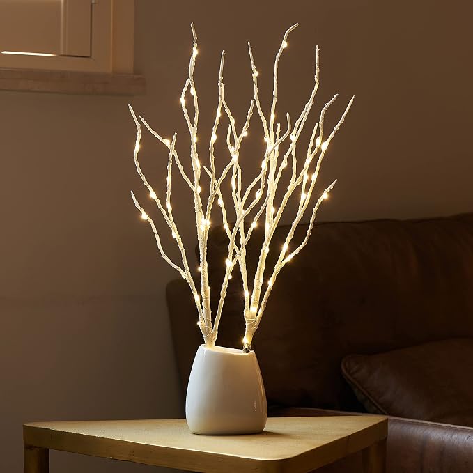 Birchlitland Lighted Birch Branches with Timer Battery Operated 18IN 70L Warm White LED Fairy Lights, Artificial Decorative Branch Lights for Home and Holiday Decoration Indoor Outdoor