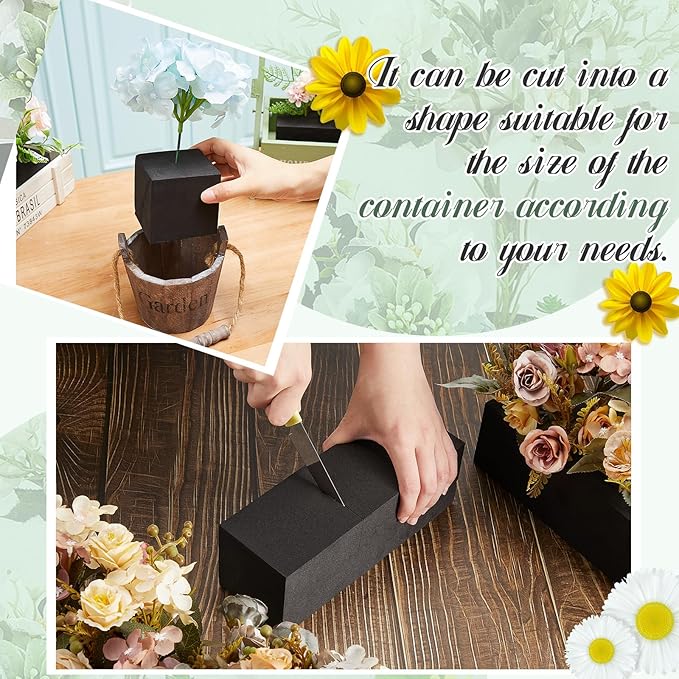 Lallisa 20 Pcs Reusable Floral Foam Blocks Water Weather Resistant Dry Floral Foam for Artificial Flower Arrangements Outdoor Flower Boxes Hanging Planters Wedding Home Decor (9 x 3 x 3",Black)