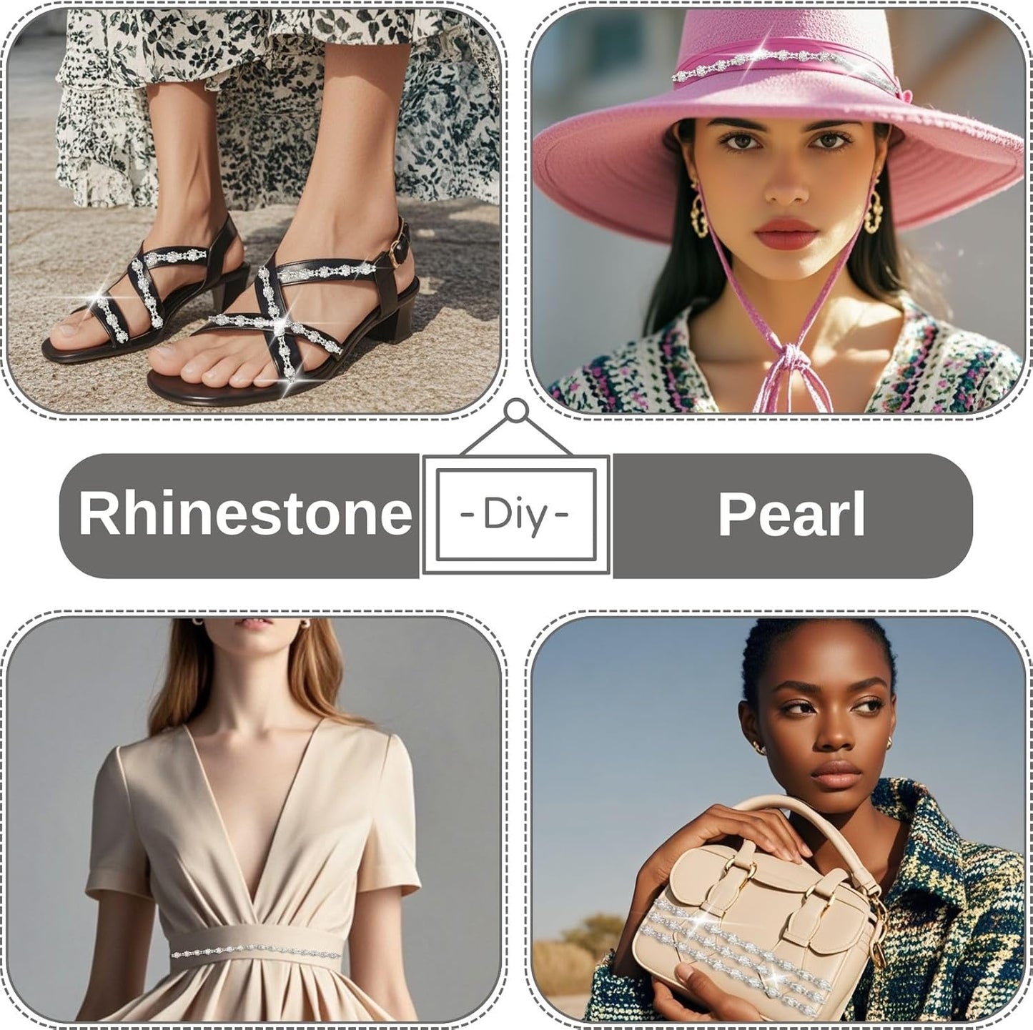 1 Yard Pearl Rhinestone Trim Chain Silver String Crystal Applique Fringe Ribbon Strips Beads Sewing Dress DIY Party Wedding Bouquet for Decoration Bridal Costume Embellishment