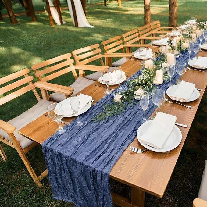 LemonRoad 4 Pcs 20ft Cheesecloth Table Runners Extra Long Boho Rustic Gauze Fabric Cheese Cloth Runner for Wedding Decorations Baby Shower Party Supplies Boho Table Bridal Shower Decor (Dusty Blue)