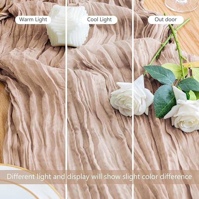 6PCS Table Runner Cheesecloth 10FT Nude Pink Boho Gauze Cheese Cloth Rustic Sheer Table Runners for Wedding Birthday Bridal Baby Shower Party Decoration