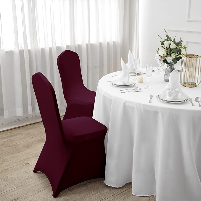 SuperO Waterproof Spandex Chair Cover 25PCS, Stretch Dining Chair Covers, Polyester Outdoor Chair Covers, Protector Stretch Chair Cover for Party Universal, Banquet, Wedding Event, Hotel(Burgundy)