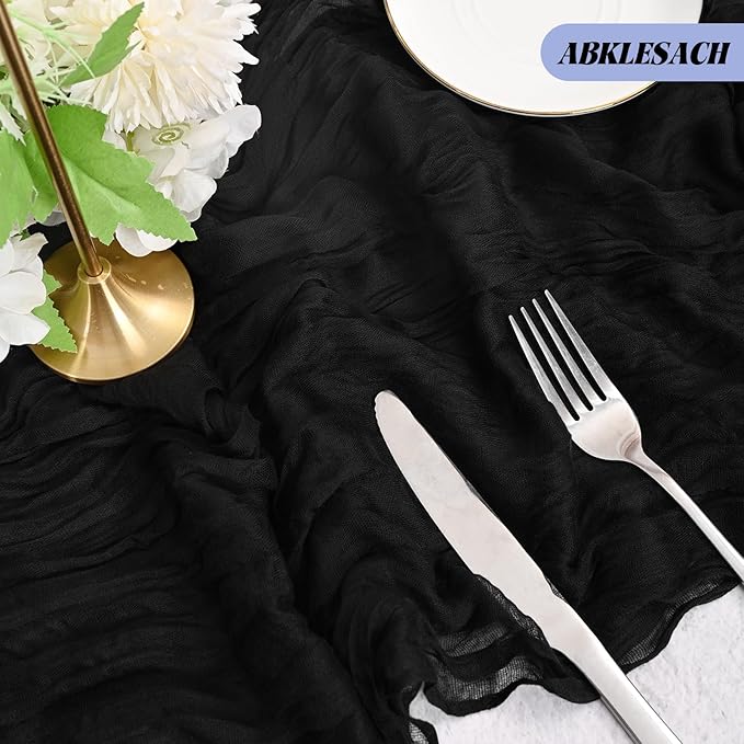 12 Pack Black Cheesecloth Table Runner 120 inch Fall Thanksgiving Boho Rustic Gauze Farmhouse 10FT Cheese Cloth Runner for Baby Shower Wedding Party Holiday Home Decor