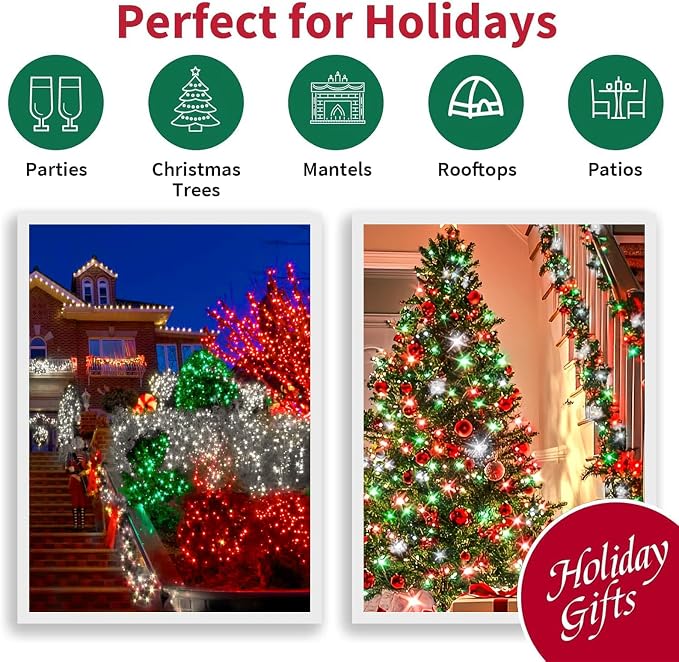 LAMPHOME 33ft Christmas Decorative Mini Lights, 100 LED Transparent Wire Fairy Starry String Lights Plug in, 16 Lighting Modes for Outdoor Xmas Tree Wedding Party Decoration (Red/Green/White)