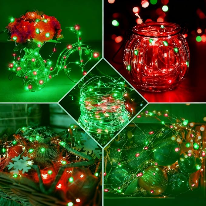 8 Pack Fairy Lights 7Ft 20 LED Twinkle String Lights 3 Modes Battery Operated Waterproof Firefly Starry for Mason Jar Party Wedding Christmas Valentines Day Table Centerpieces,Red&Green