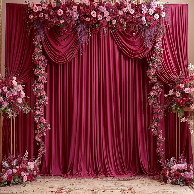 Burgundy Backdrop Curtain for Parties Wedding Wrinkle Free Maroon Photo Curtains Backdrop Drapes Fabric Decoration for Birthday Engagement Ceremony 5ft x 8ft,2 Panels