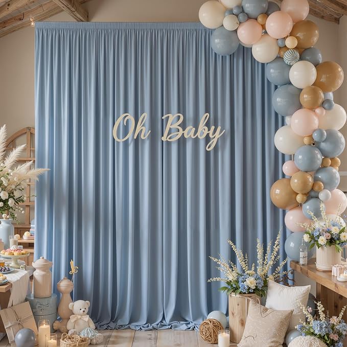 10x10ft Wrinkle Free Dusty Blue Backdrop Curtains for Parties, 2 Panels 5x10ft Silky Polyester Photo Backdrop Drapes Back Drop Cloth for Wedding Birthday Photography Background