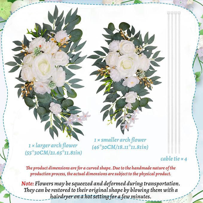 Wedding Arch Decorations 2 Pack - Reusable Artificial Hanging Flowers Floral Swag Greenery Garland for Wedding Welcome Sign Backdrop Bridal Ceremony Reception Backdrop Decoration