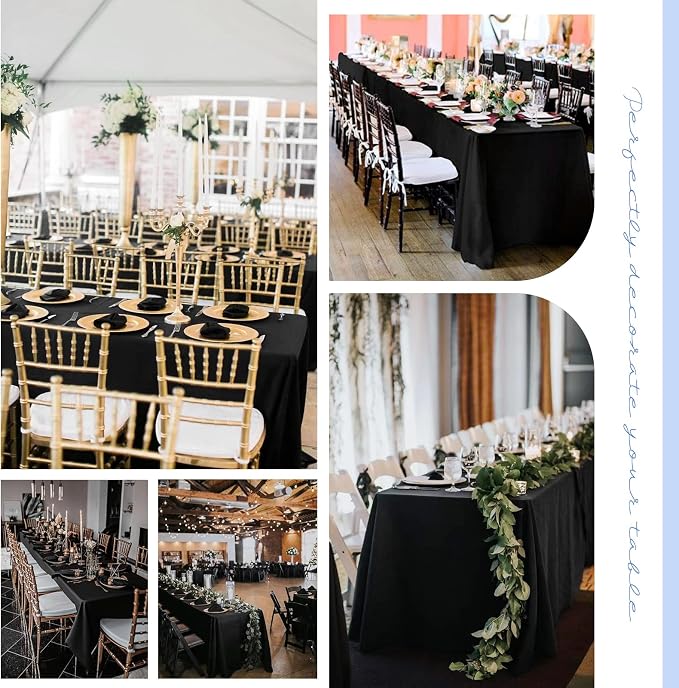 Pesonlook 12 Pack Rectangle Tablecloth-60 x 102 Inch Black Polyester Washable Fabric Table Cover for 6 Feet Rectangle Tables for Buffet Party/Dining Table/Events