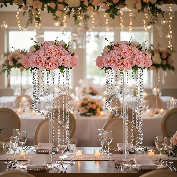 Wedding Centerpieces Decoration Flower Vase, Elegant Acrylic Crystal Stand -2 Pcs 23.6inch High Party Tables Decorations, Dining Table Chandelier Centerpiece Stands