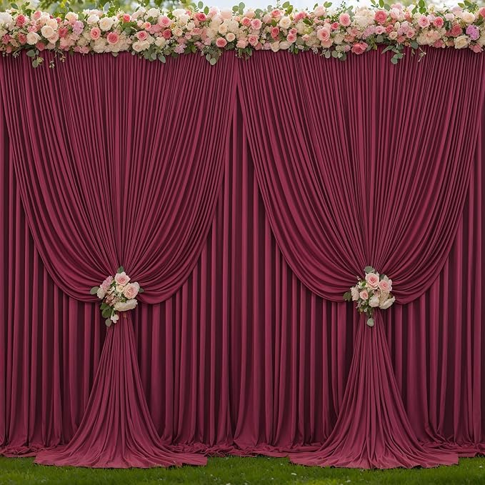 6 Panels Burgundy Backdrop Curtains for Wedding Party Wrinkle Free Backdrops Curtain Drapes Fabric Decorations Maroon Photo Back Drop for Baby Shower Photography Stage Reception 30ft(W) x 12ft(H)