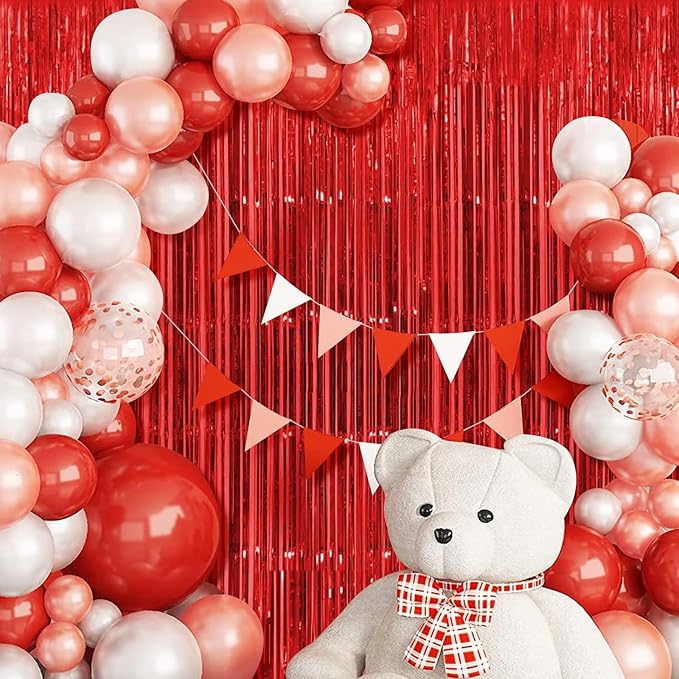 40 Pack Red Foil Curtain Backdrop Metallic Tinsel Foil Fringe Curtains Photo Booth Props for Birthday Party Decoration Christmas Holiday Halloween New Year Party Supply, Red