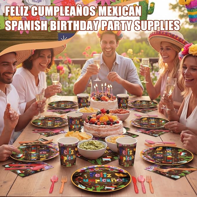 168 Pcs Mexican Birthday Party Supplies Fiesta Party Supplies Cinco De Mayo Taco Plates and Napkins Mexican Birthday Tableware Sets Serves 24