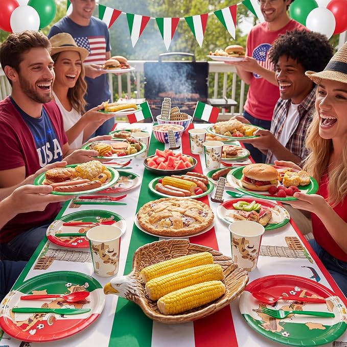 FoldTier 350 Pcs Italian Flag Plates and Napkins Party Supplies Disposable Paper Tableware Set Red White and Green Italian Flag Party Decorations for Holiday Festival Family Serve 50 Guests