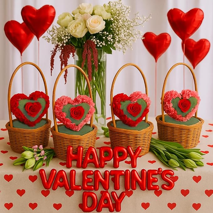 Pangda 6 Pcs Heart Shaped Floral Foam Wet Florist Foam Blocks with 12 Pcs Clear Plant Support Stakes DIY Flower for Wedding Bridal Shower Anniversary Party Table Centerpiece Decoration, 8"x 8" x 1.47"