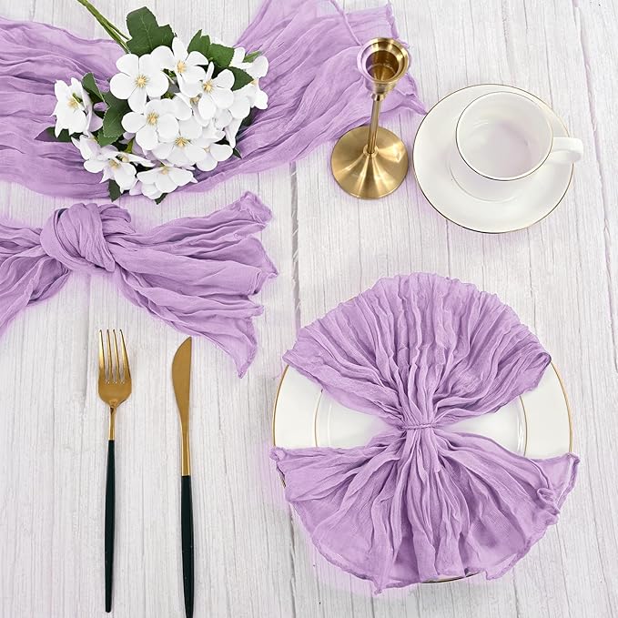 60 PCS Light Purple Gauze Cheesecloth Napkins,20x20 Inch Cotton Napkin Rustic Wrinkled Cloth Napkin Bulk Washable Dinner Table Napkins for Wedding Party Bridal Shower Baby Shower Events Decor