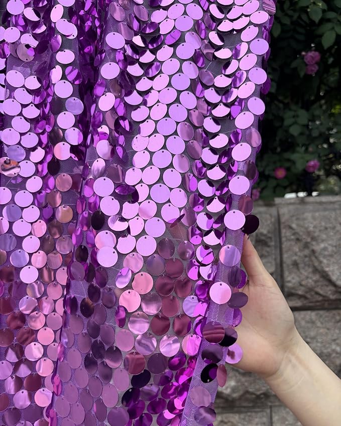 Purple Sequin Backdrop,18MM Large Sequin 4x10 ft, 2 Panel Glitter Shimmer Backdrop Photobooth Props for Decor, Parties, Home, Weddings