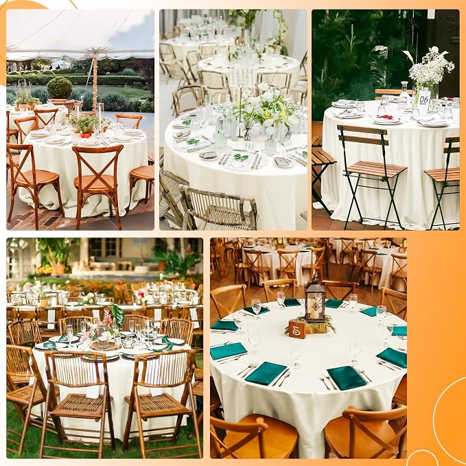 Pesonlook 12 Pack Round Tablecloth,Ivory Polyester Round 90 Inch Washable Fabric Round Table Cover for Wedding/Party/Banquet/Dining/Buffet Table