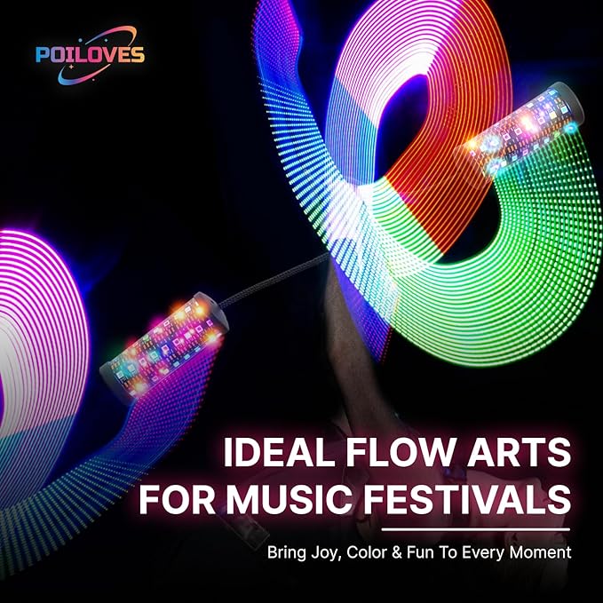 LED Poi Stick, 241 Light Modes USB Rechargeable Magic Glow Stick with Customizable Colors, Profound Visual Effect for Flow Arts Rave Festival Performance