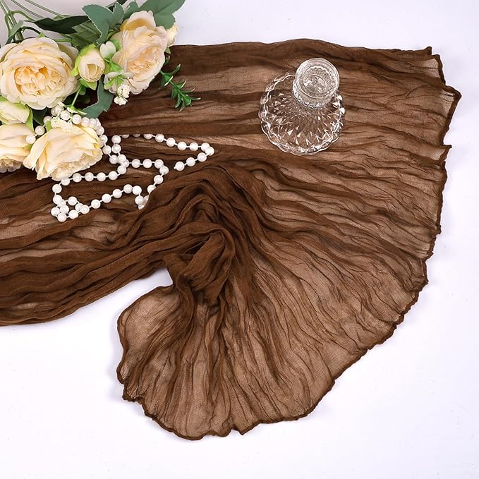 6 Pack Brown Cheesecloth Table Runner 10Ft Gauze Cheese Cloth Table Runner 35x120 Inch Boho Sheer Rustic Fabric for Party Decor Baby Shower Wedding Holiday Decorations