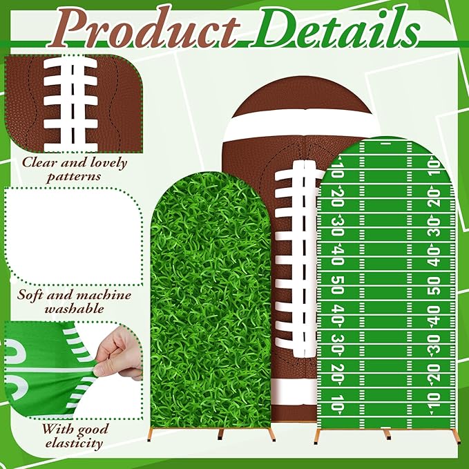 Foilswirl 34 Pieces Football Party Decorations 4ft 5ft 6ft Football Spandex Arch Backdrop Cover Dark Green Black Beige Brown Foil Balloons for Sports Game Birthday Party Decor