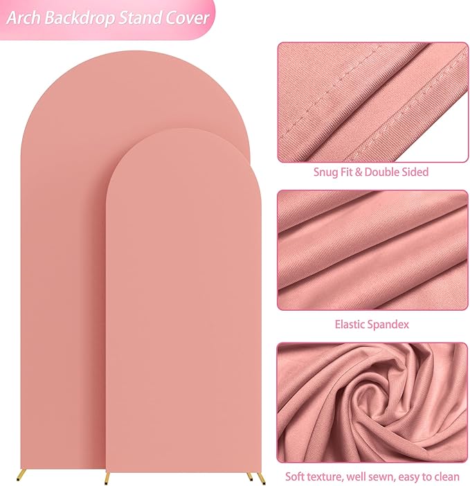 Wokceer Wedding Arch Cover 7.2FT, 6FT Spandex Fitted Wedding Arch Stand Covers 2 Set Round Top Chiara Arch Backdrop Stands Cover for Birthday Party Ceremony Banquet Decoration Dusty Rose